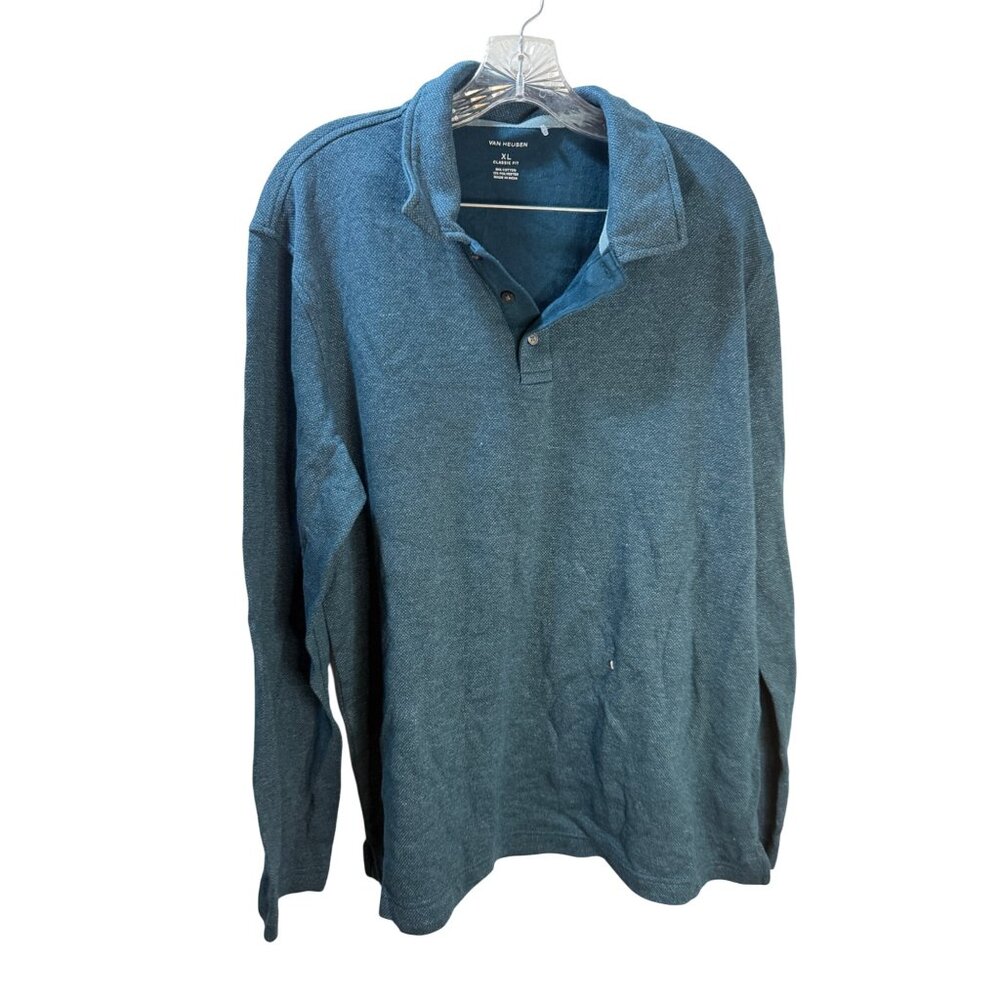 Van Heusen XL Classic Fit Mens‎ Long Sleeve Polo Shirt Blue